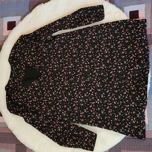 Madewell Sezane Black Floral Long Sleeve Lightweight Silk Tea Dress Medium